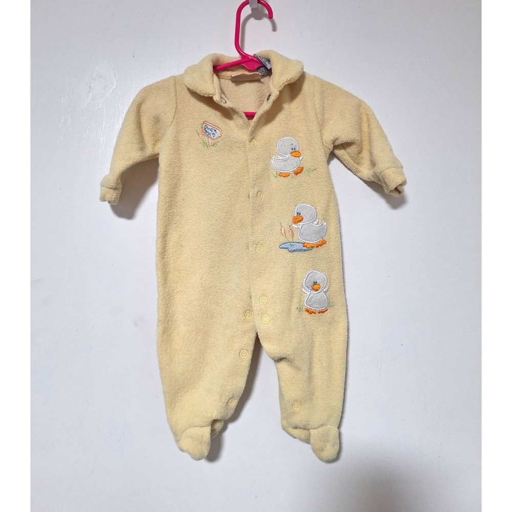 CWW Carter & Sons Vintage Yellow Fleece Duck Footed Romper Sleep Play 0-3 Months